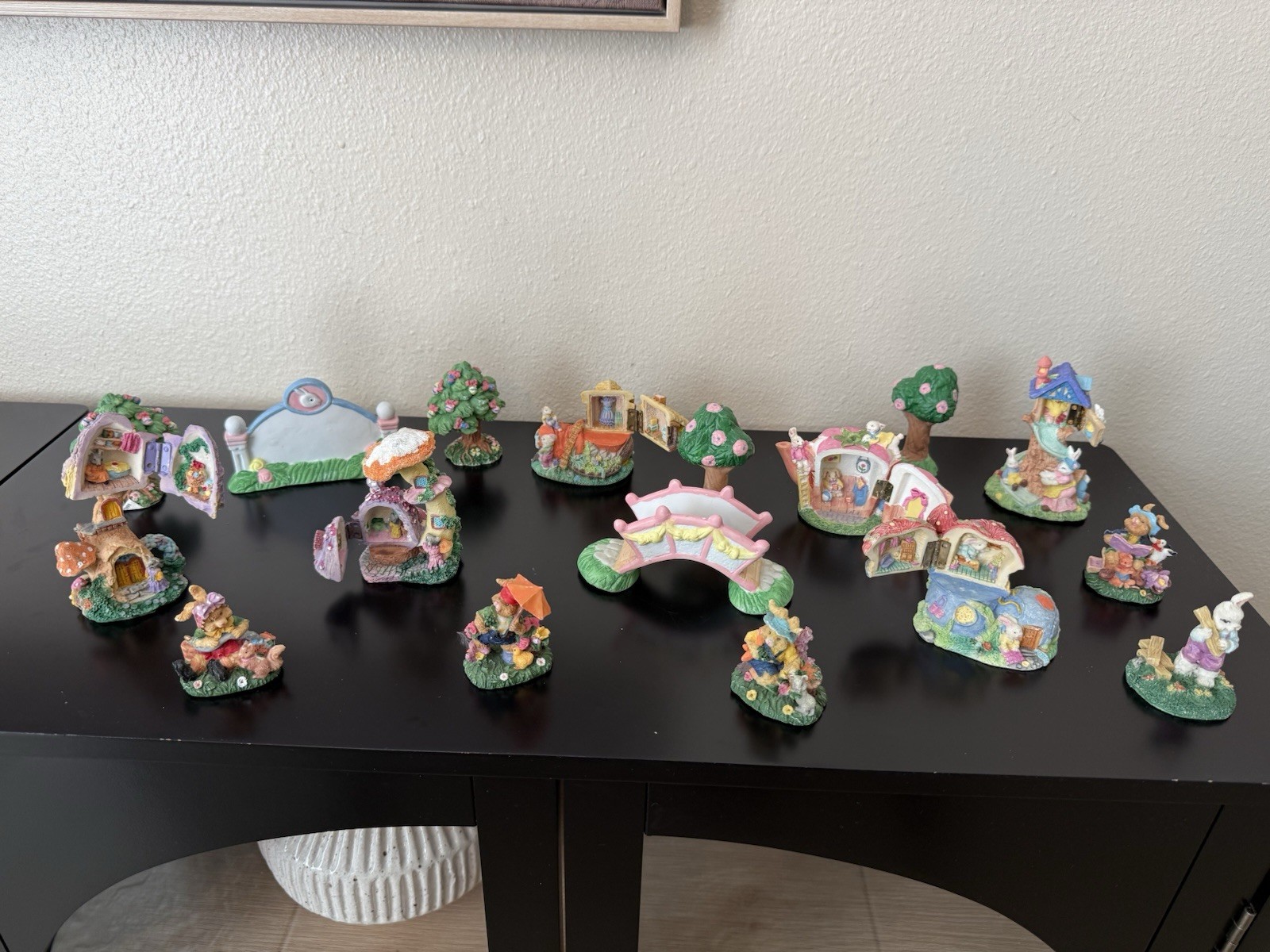 Vintage Carol Wright Gifts miniature hinged Easter houses With Trees Set 17pcs