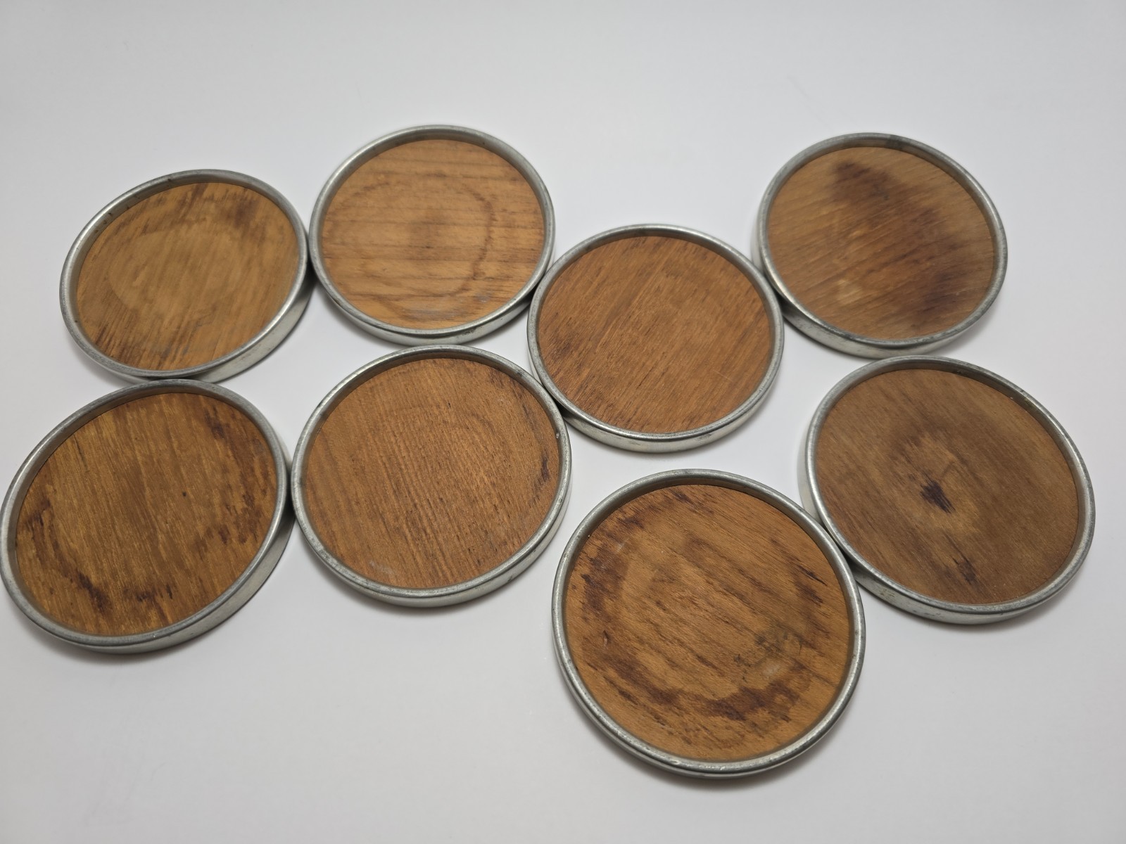 Vintage Royal Holland Pewter K.M.D. Tiel Wood & Pewter Coasters – Set of 8 –...