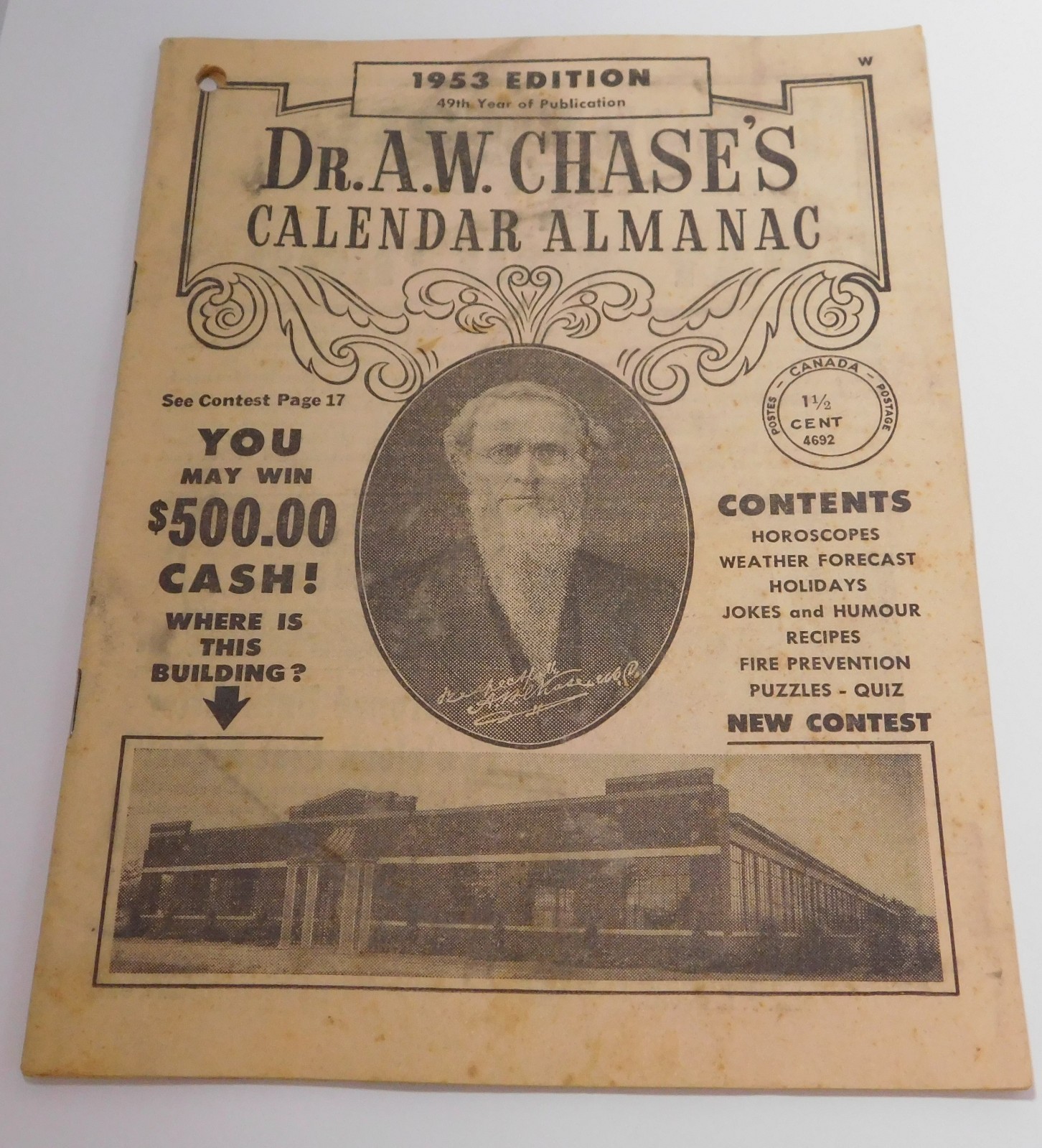 1953 Dr. A.W. Chase's Calendar Almanac-Weather Horoscopes Recipes Ads-31 Pages