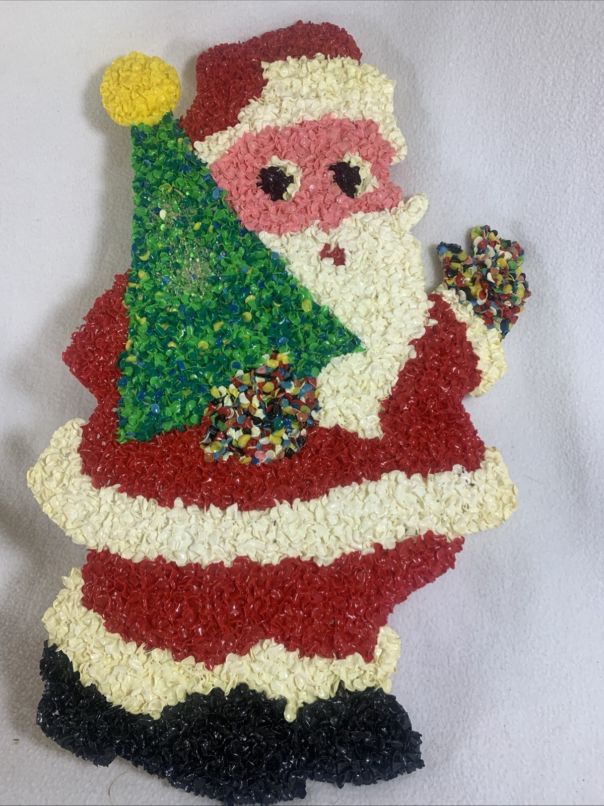 Vintage 1970’s Santa Claus Tree Plastic Melted Popcorn Christmas Decoration