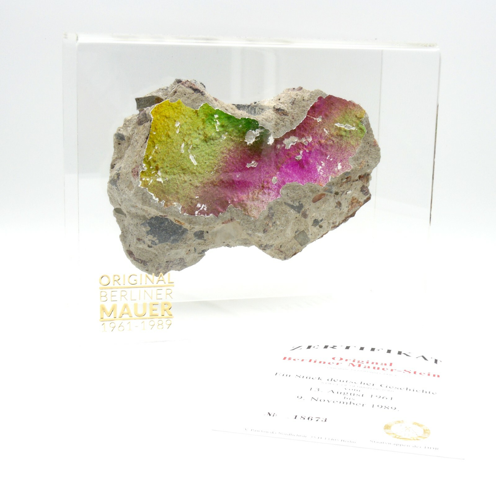 Authentic Souvenir from the Real Wall in Germany Mounted in Acrylic Display XXL