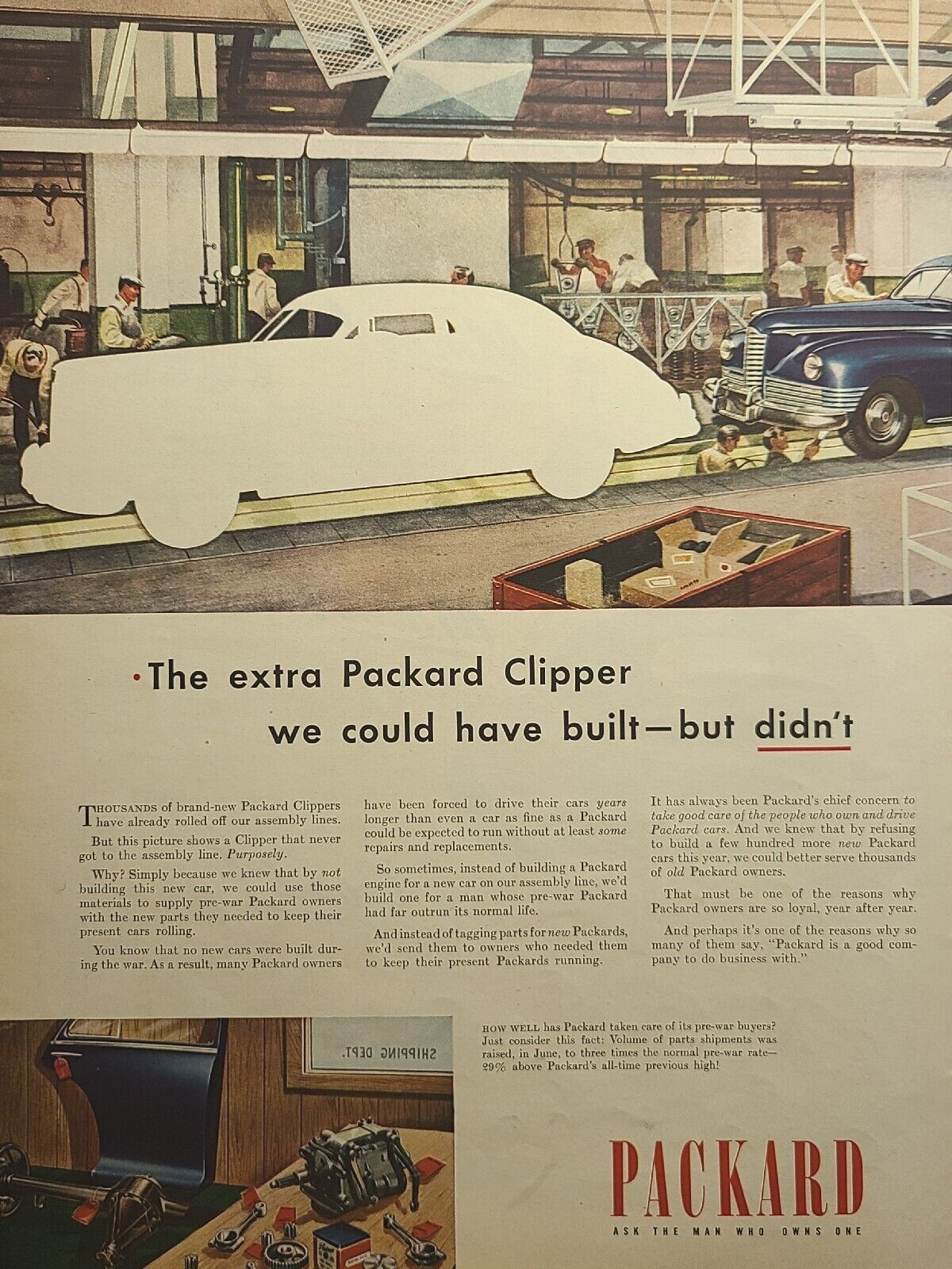 Packard Clipper Customer Care Pre-War Owners Split Window Vintage Print Ad 1946