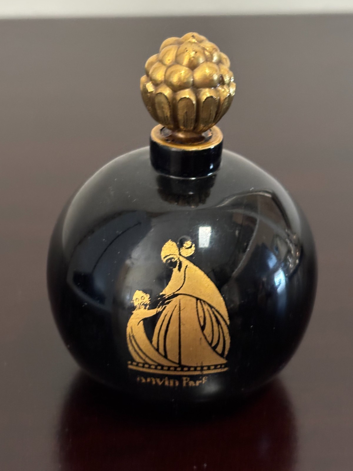 Vintage Jeanne Lanvin Arpege empty perfume round black bottle Vintage Jeanne Lanvin Arpege empty perfume round black bottle