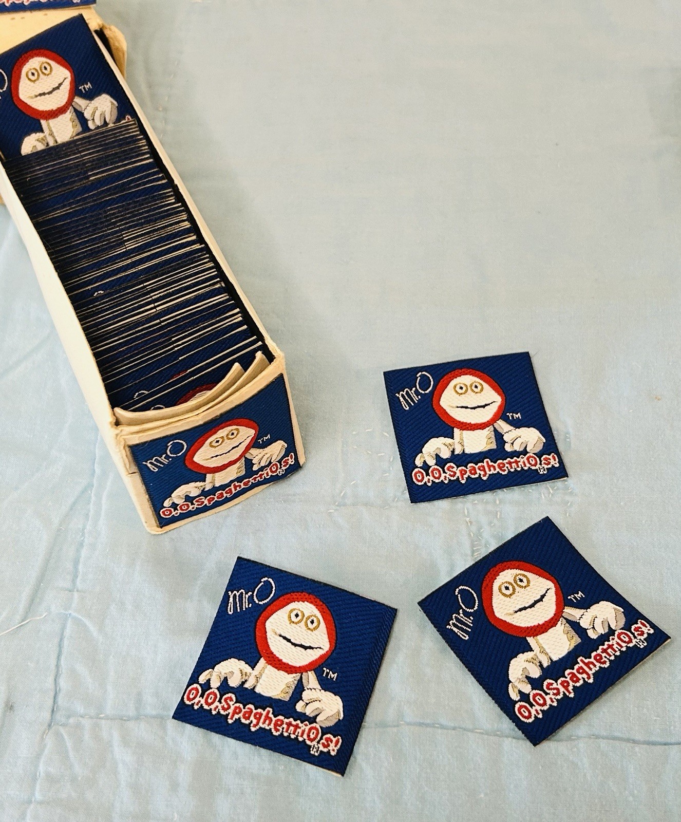 1 VINTAGE 80s SpaghettiOs Mascot MR O Iron On Adhesive Sticker Woven Cloth Patch