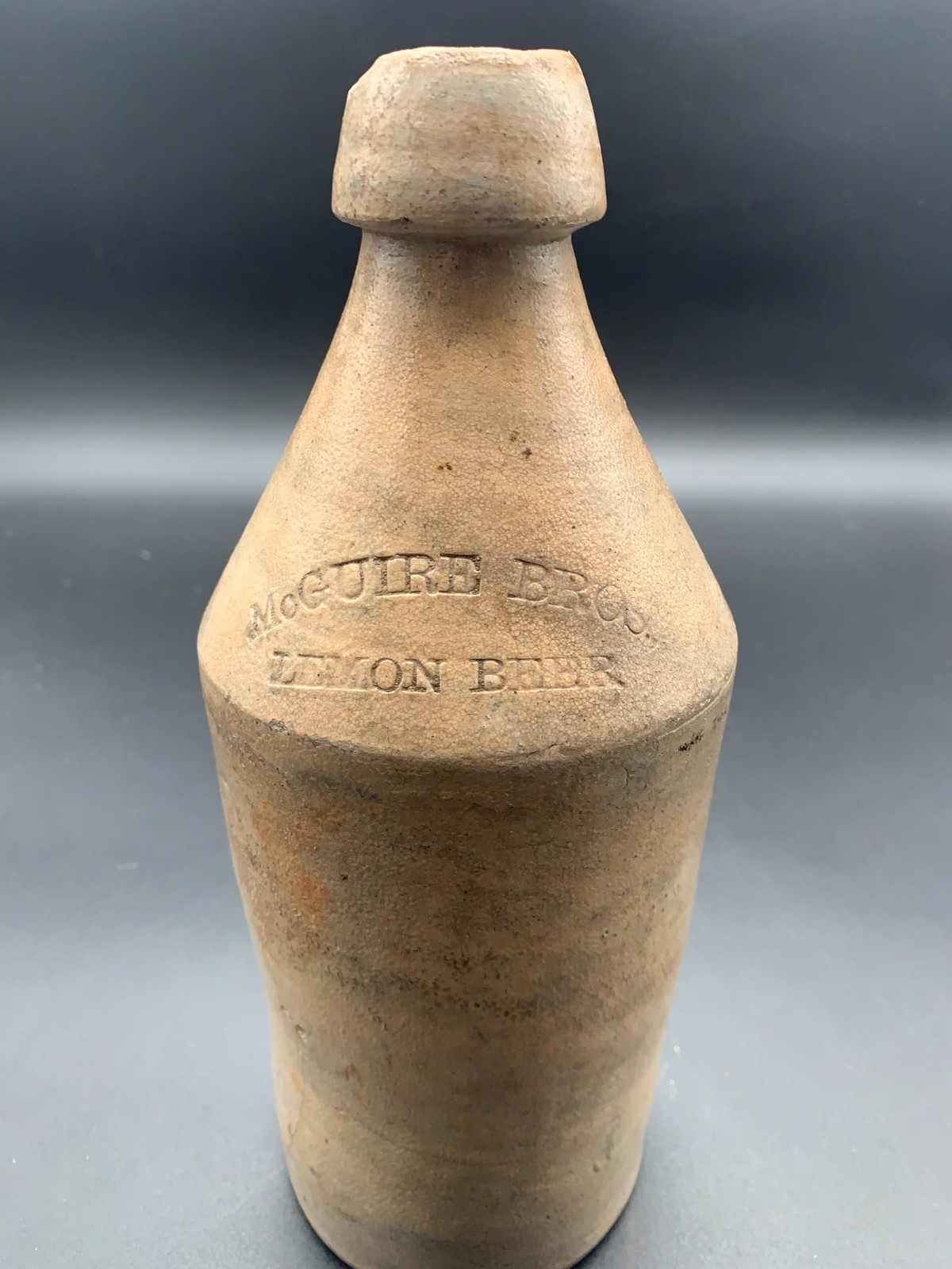 RARE 19th C McGuire Bros LEMON BEER Stoneware Bottle Antique Possibly Unique
