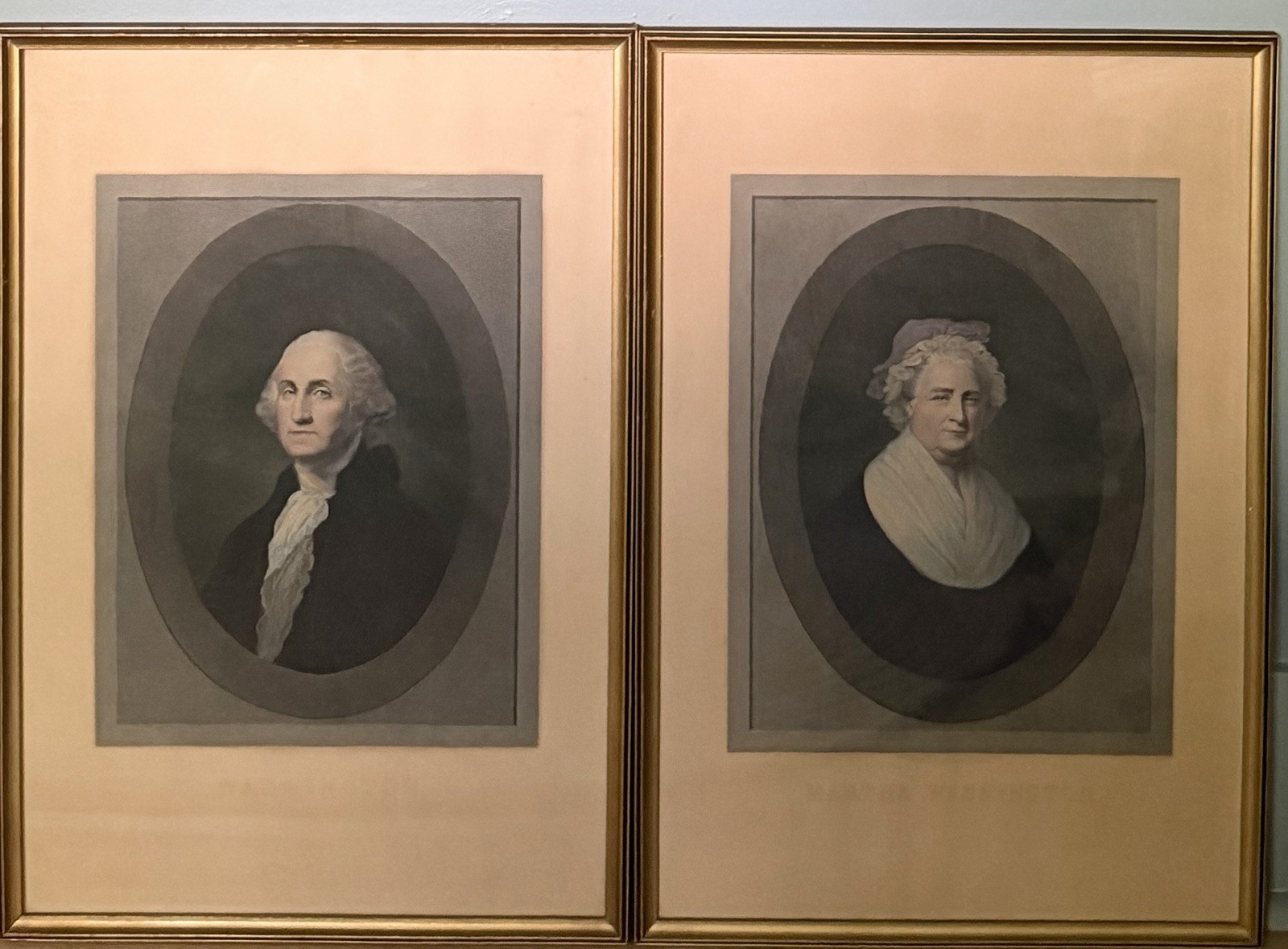 Antique George & Martha Washington Engraved Colored Portrait Gilbert Stuart Antique George & Martha Washington Engraved Colored Portrait Gilbert Stuart