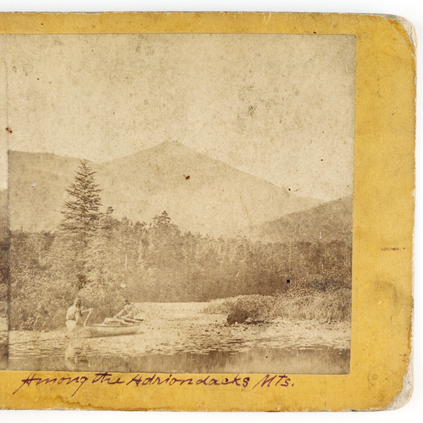 Adirondack Mountains New York Stereoview c1874 Rowing Boat Down River Card A2674