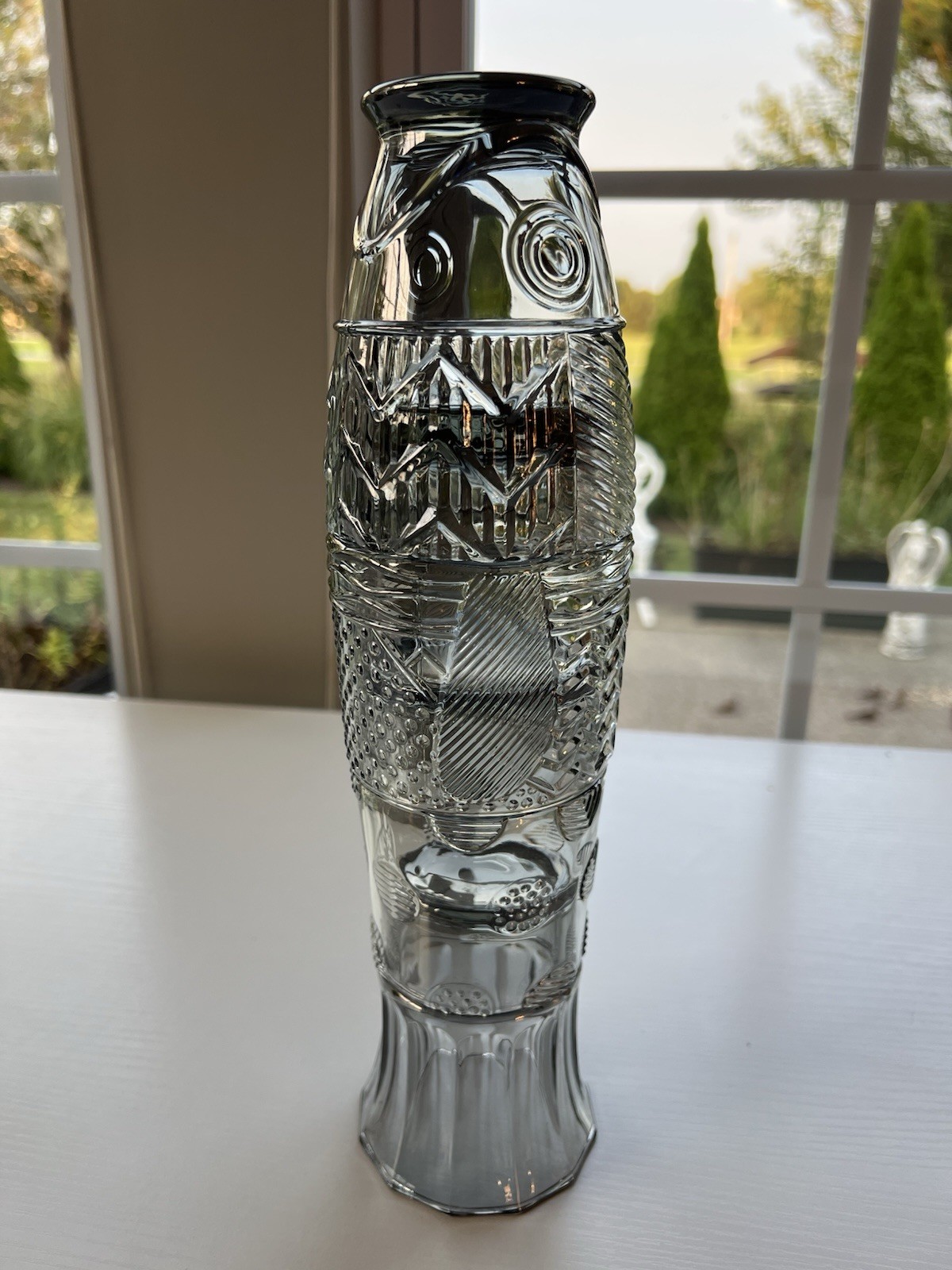 Vintage Mid Century Smoked Glass Fish Totem Stacking Decanter Barware Set
