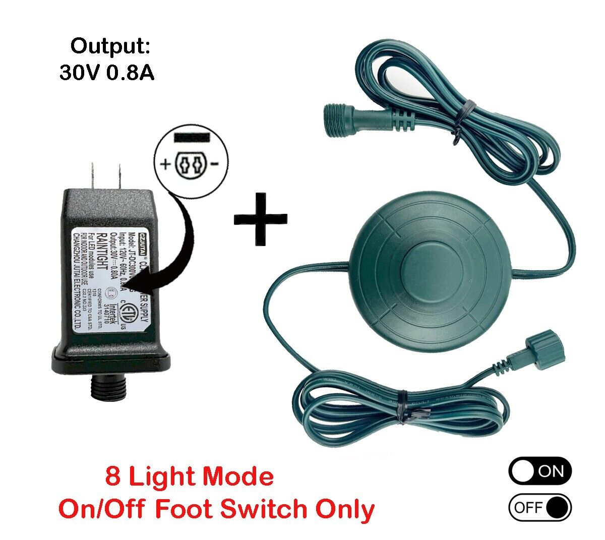 Set Adapter DC 30V 0.8A + Power Cord Foot Switch 5/8in Plug 6Ft - 8 LIGHT MODE