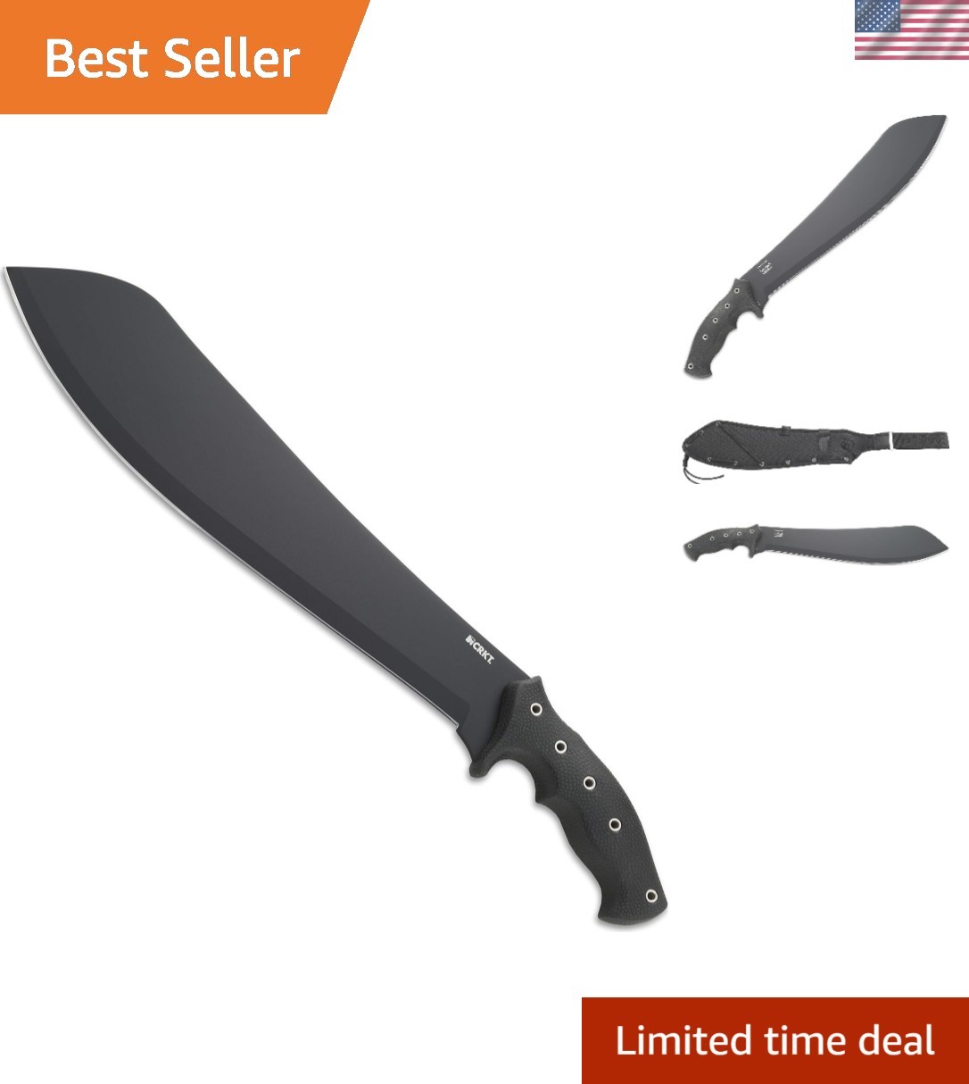 Halfachance Fixed Blade Parang Machete: 18 Inch Black Powder Coated Carbon St...