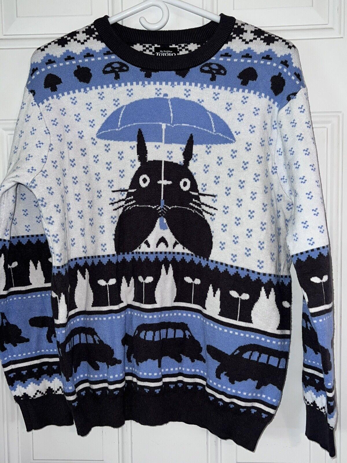 Studio Ghibli My Neighbor Totoro Blue White Sweater Medium