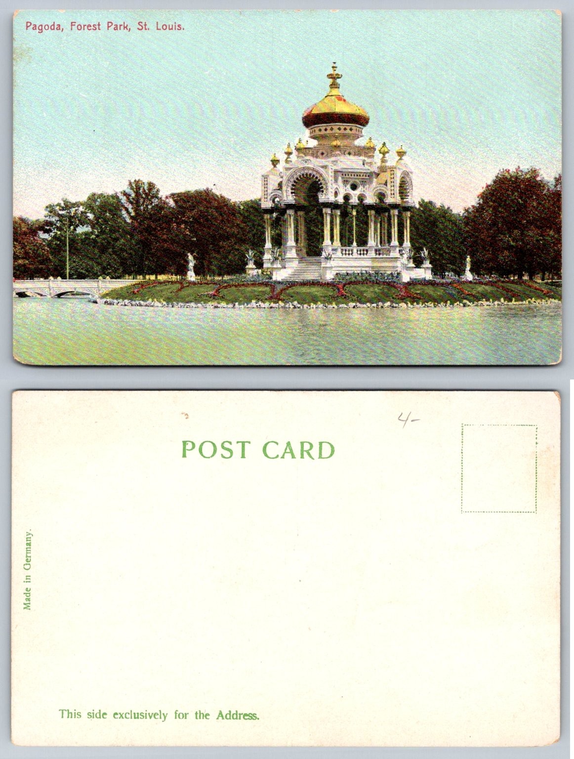 Forest Park St. Louis Pagoda World\'s Fair Pavilion Postcard c1904 Germany Forest Park St. Louis Pagoda World\'s Fair Pavilion Postcard c1904 Germany