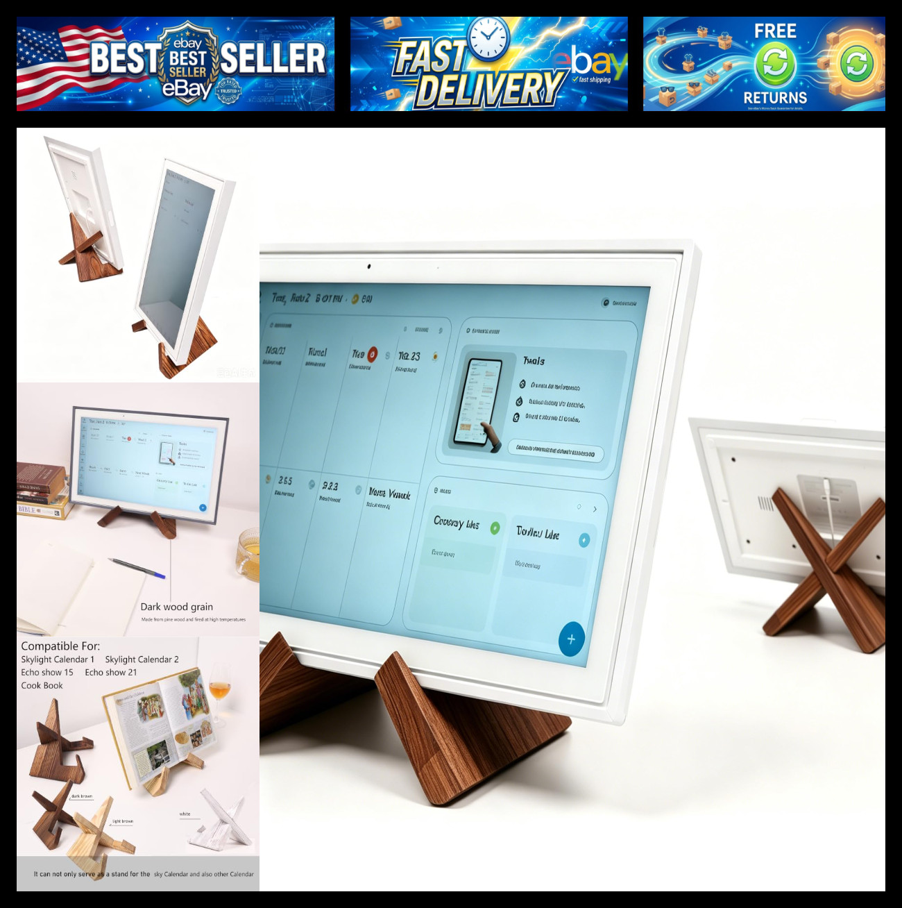 Desktop Solid Wood Calendar Stand for 15-21.5inch, Compatible For Skylight Calen
