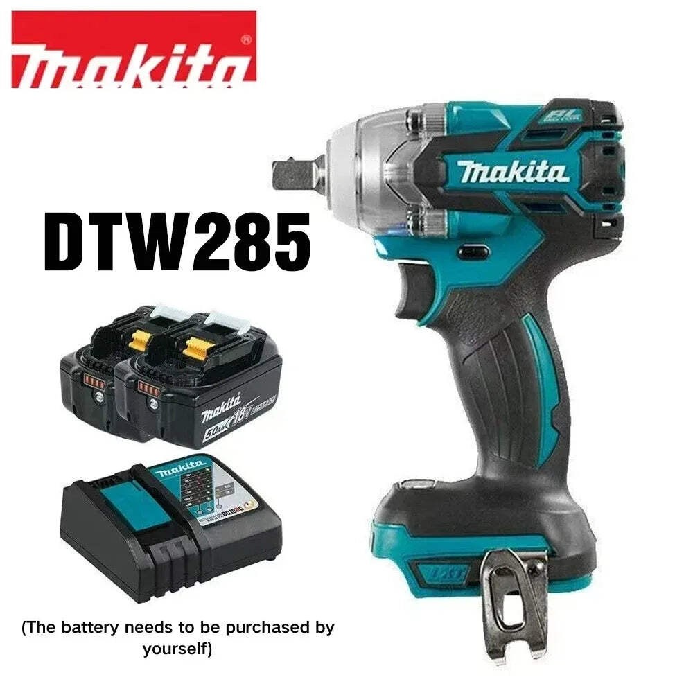 Makita DTW285 Brushless Rechargeable Impact Electric Wrench, 18V High Torque, Li