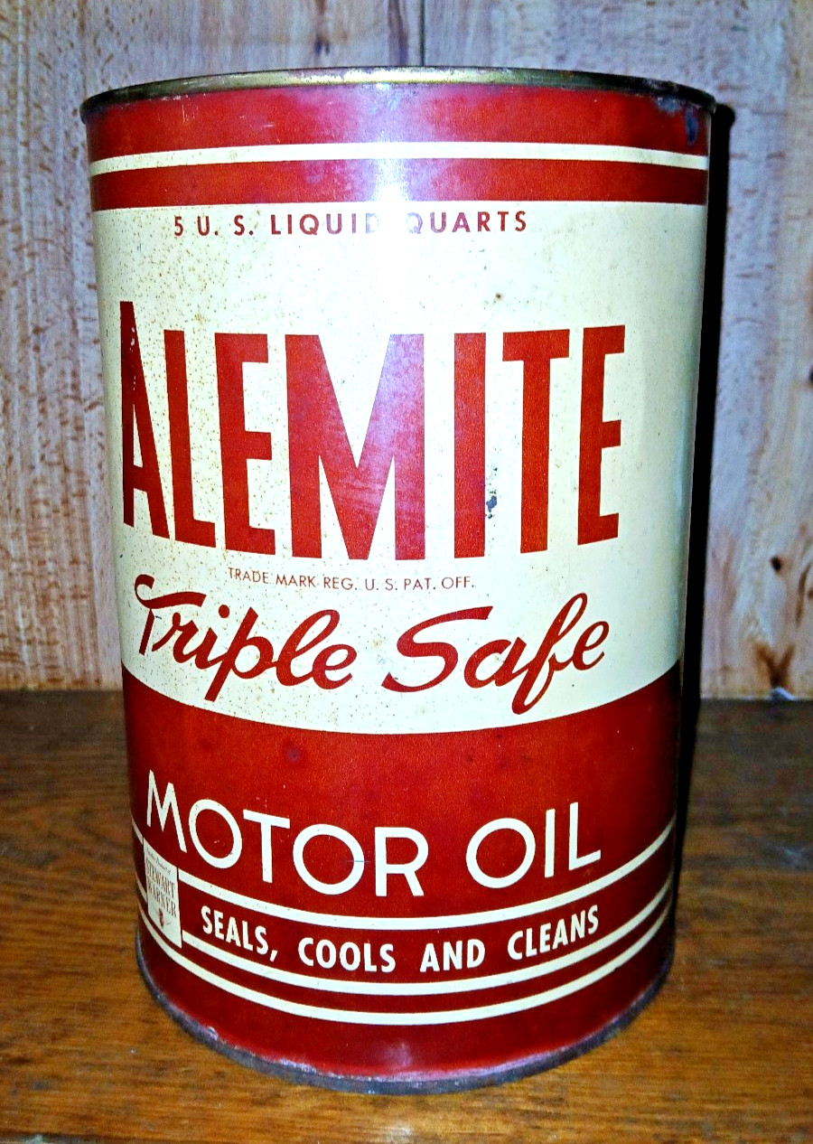 5 QT ALEMITE TRIPLE SAFE MOTOR OIL CAN  - FULL -