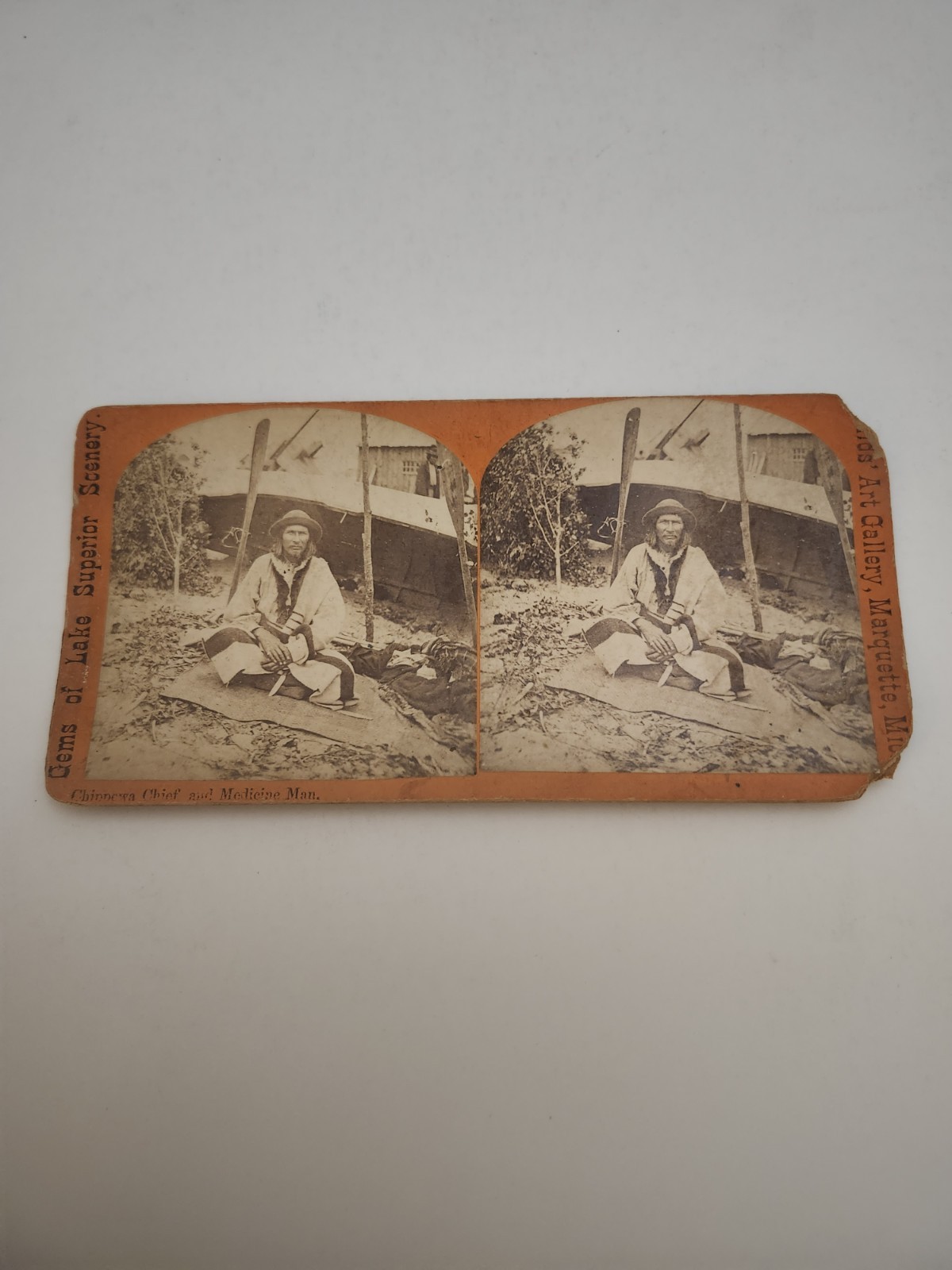 Marquette MI STEREOVIEW CHIPPEWA OJIBWA CHIEF AND MEDICINE MAN (KEGADESA) 1883 Marquette MI STEREOVIEW CHIPPEWA OJIBWA CHIEF AND MEDICINE MAN (KEGADESA) 1883