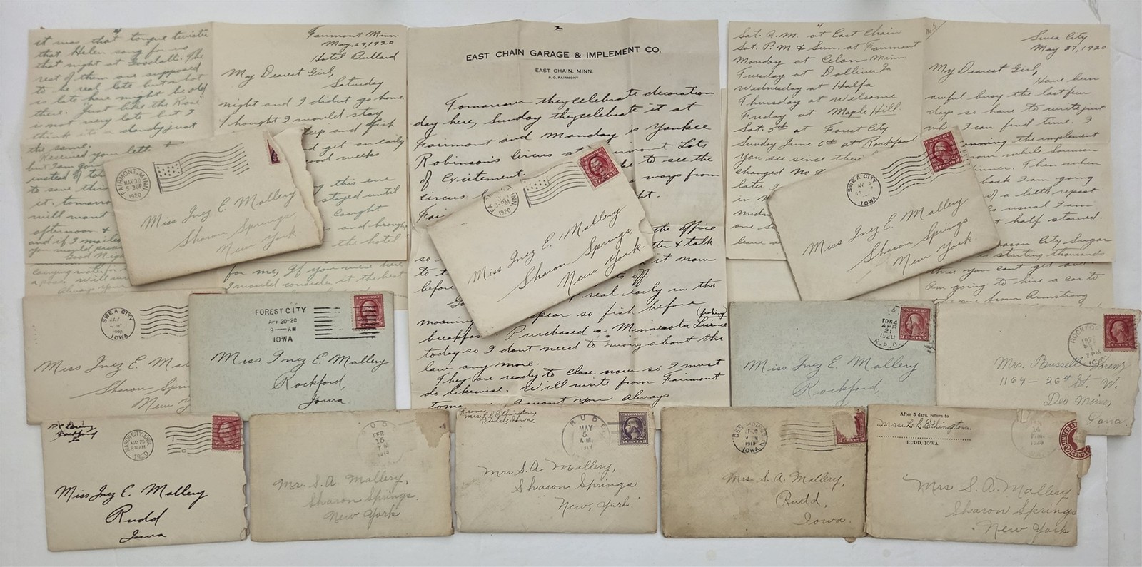 1919-20 antique LOVE LETTERS Russell Lorenz rockford io INEZ MALLERY mn ny LOT
