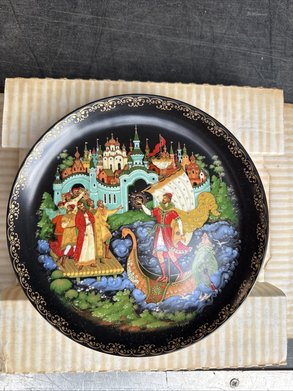 Vintage 1989 USSR Palekh Porcelain Plate “Sadko” Russian Fairy Tales Vintage 1989 USSR Palekh Porcelain Plate “Sadko” Russian Fairy Tales