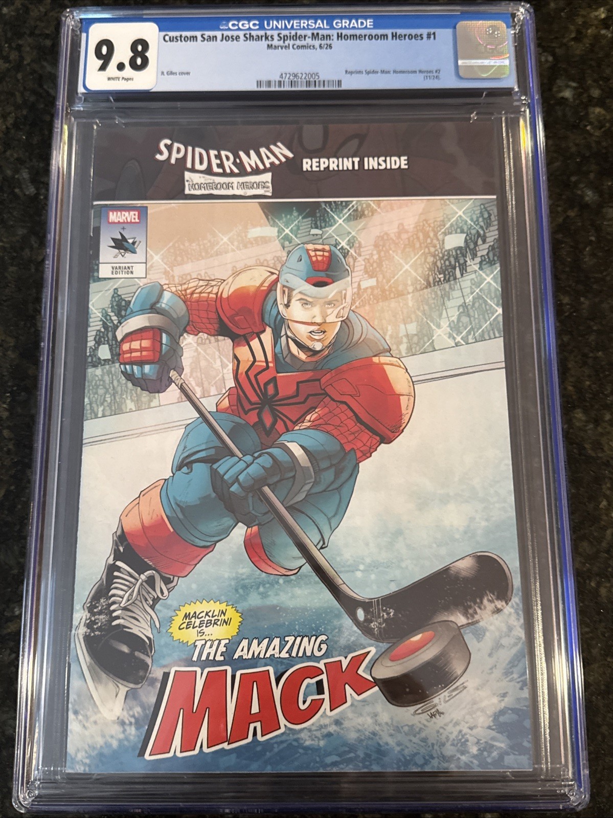 2026 San Jose Sharks Macklin Celebrini Marvel Spider-Man CGC 9.8 NHL Hockey Hero 2026 San Jose Sharks Macklin Celebrini Marvel Spider-Man CGC 9.8 NHL Hockey Hero