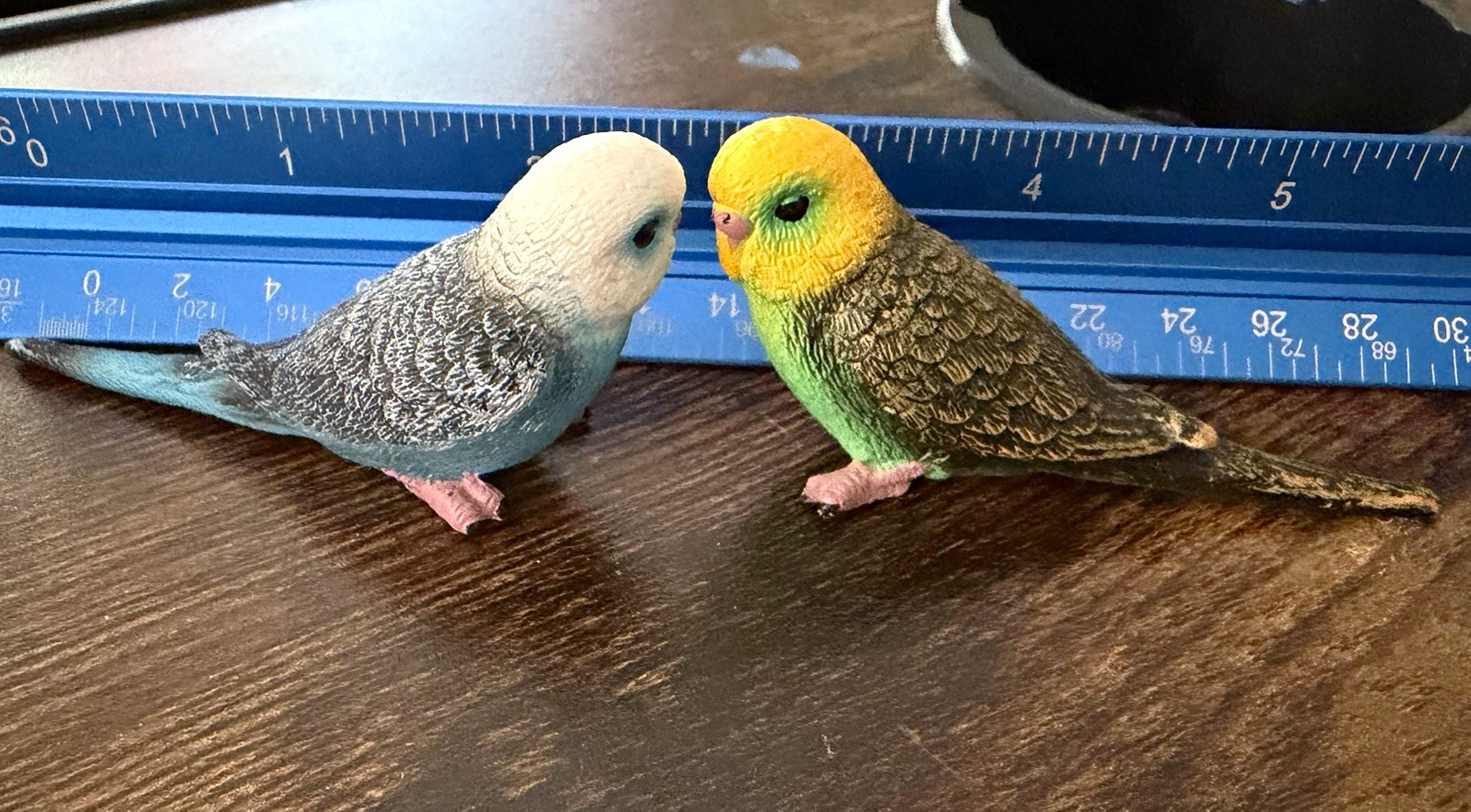 Pair Budgerigar Parakeet Bird Figurines Blue & Green Tiny Collectibles