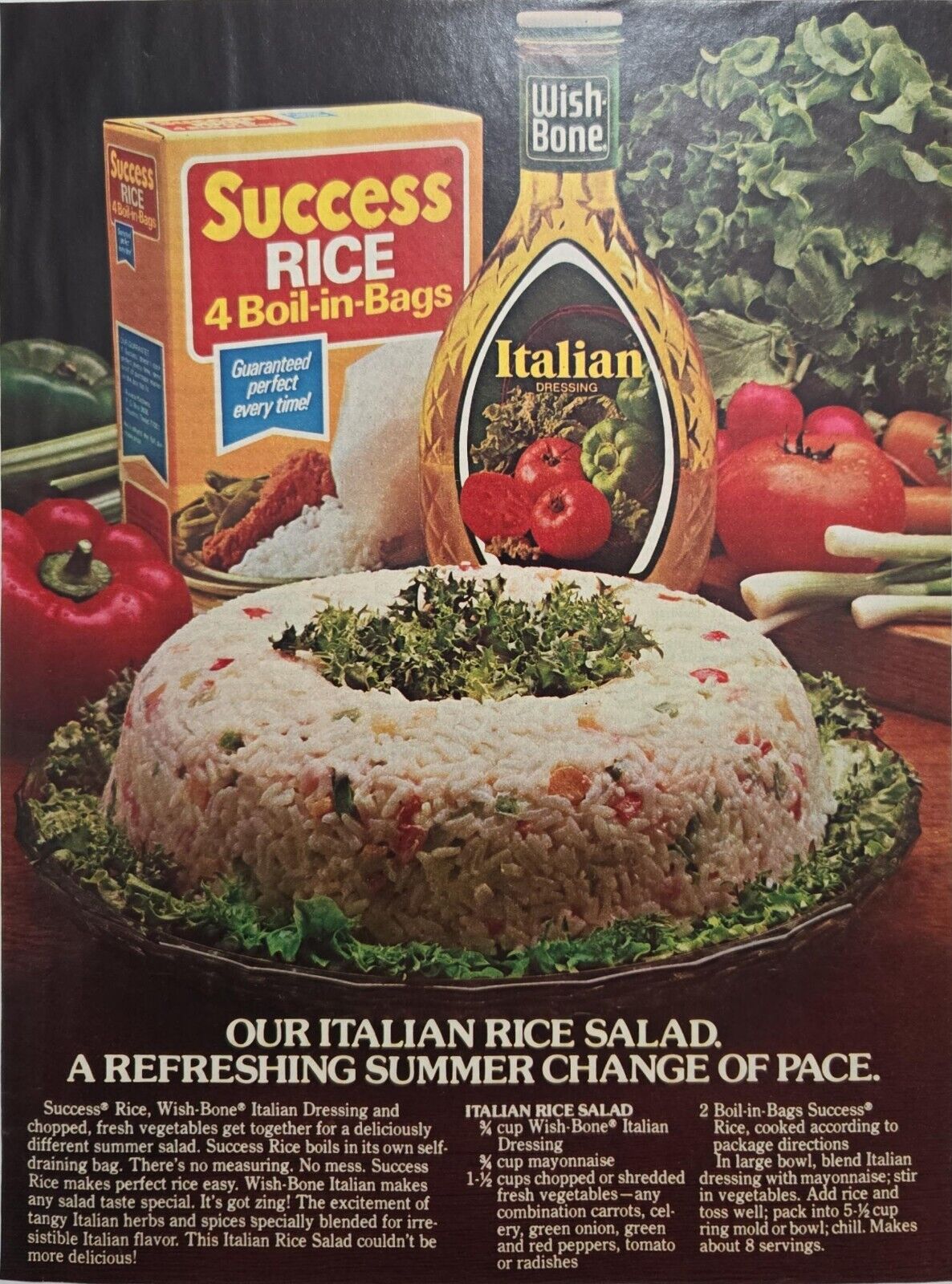 1980 print ad -Success Rice & Wish Bone dressing Italian Rice recipe Advertising
