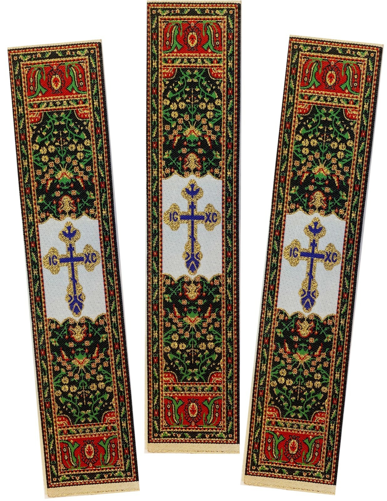 Tapestry Bookmarks Three Bar Cross Ic Xc - Set of 3 Cloth Book Markers, 9 inch Tapestry Bookmarks Three Bar Cross Ic Xc - Set of 3 Cloth Book Markers, 9 inch