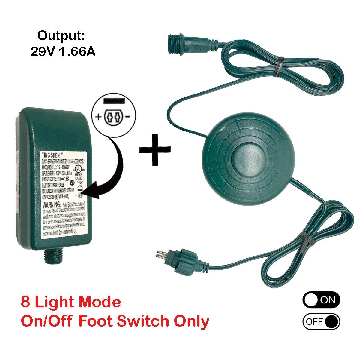 Set Adapter DC 29V 1.66A + Power Cord Foot Switch 1/2in Plug 6Ft - 8 LIGHT MODE