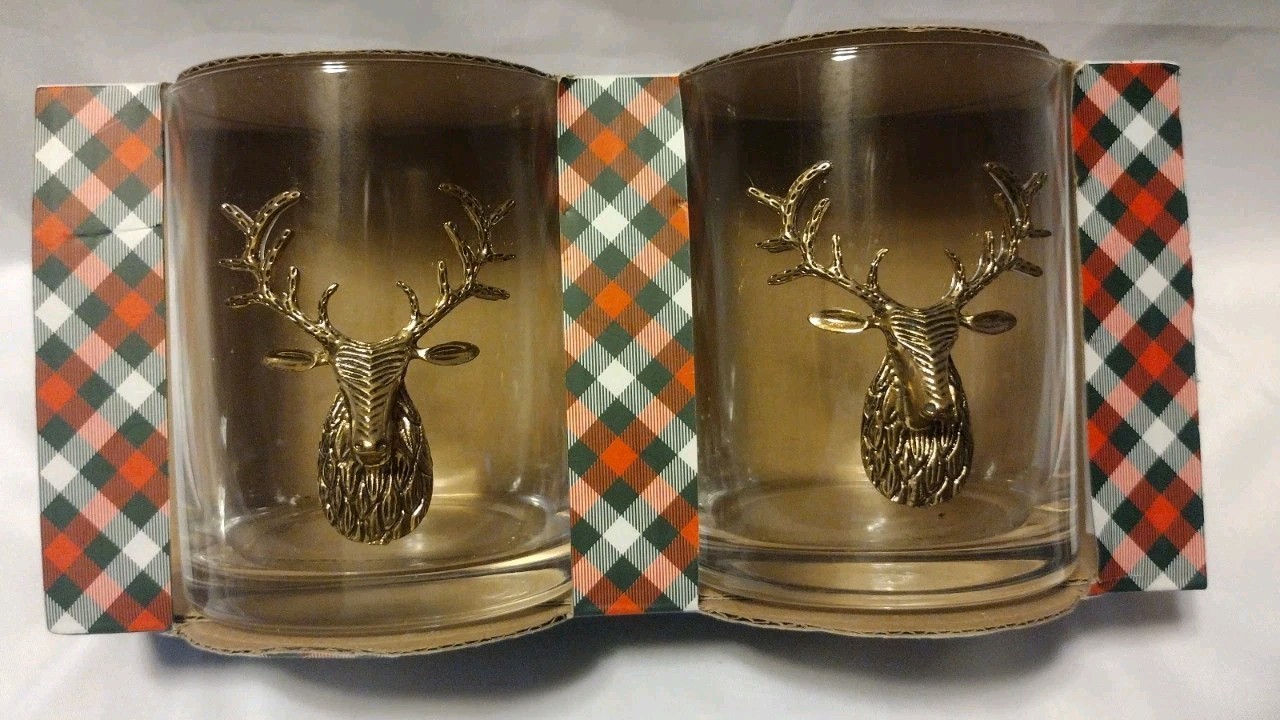 North Pole South 2 Cocktail 12 Oz Glasses Double Old Fashioned Deer Holiday HB North Pole South 2 Cocktail 12 Oz Glasses Double Old Fashioned Deer Holiday HB