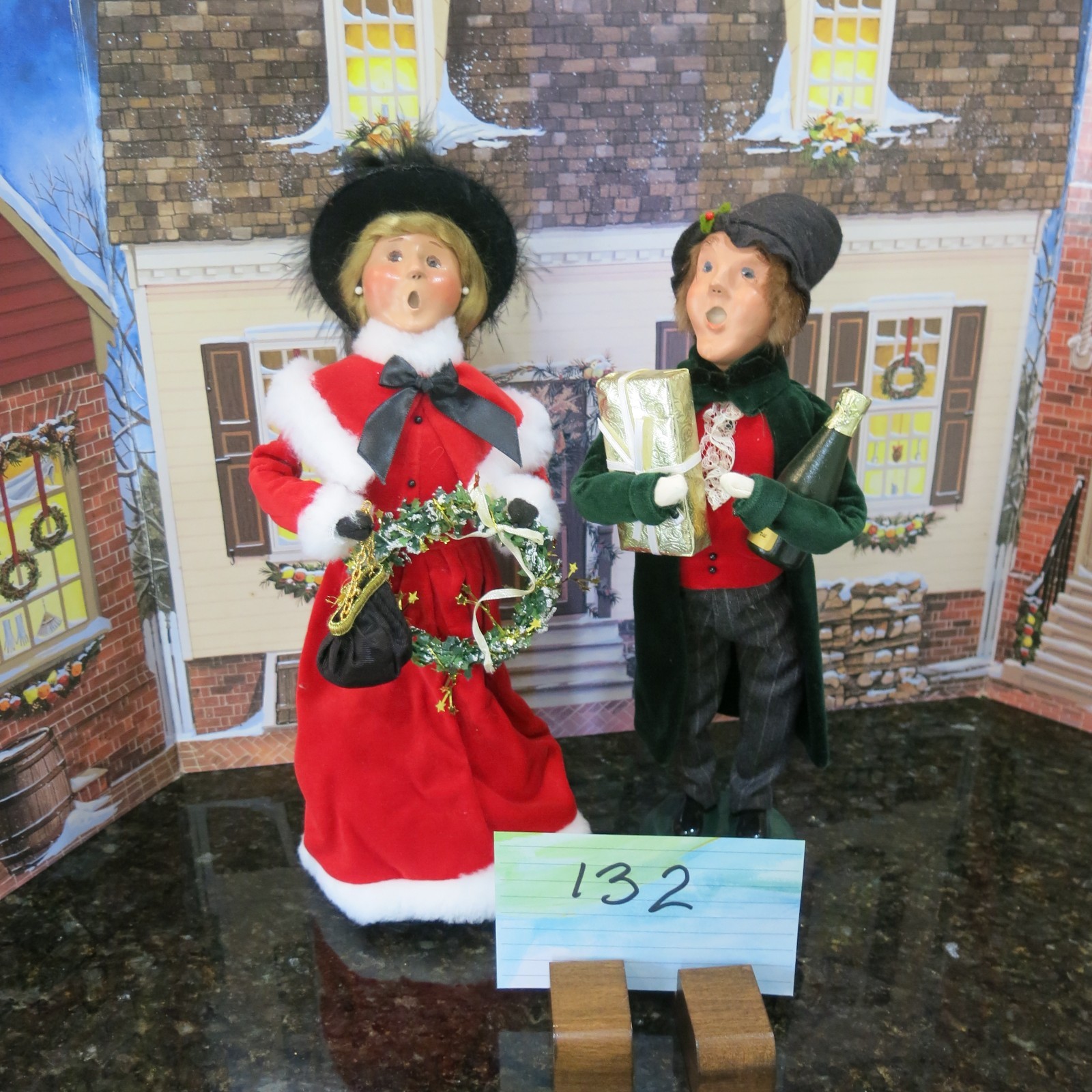 2 Byers Choice Lady & Man Back & Red  $66 (Lot 132)  from 2008 & 2005