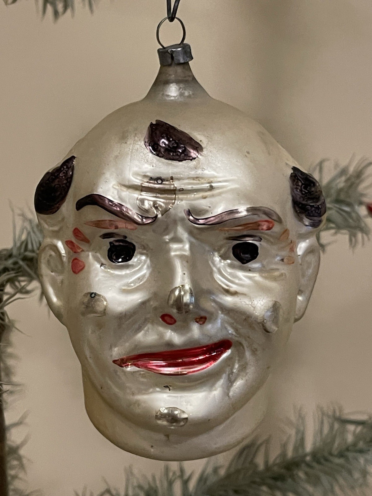Large Antique Devil Head Glass Ornament Christmas Germany German Large Antique Devil Head Glass Ornament Christmas Germany German