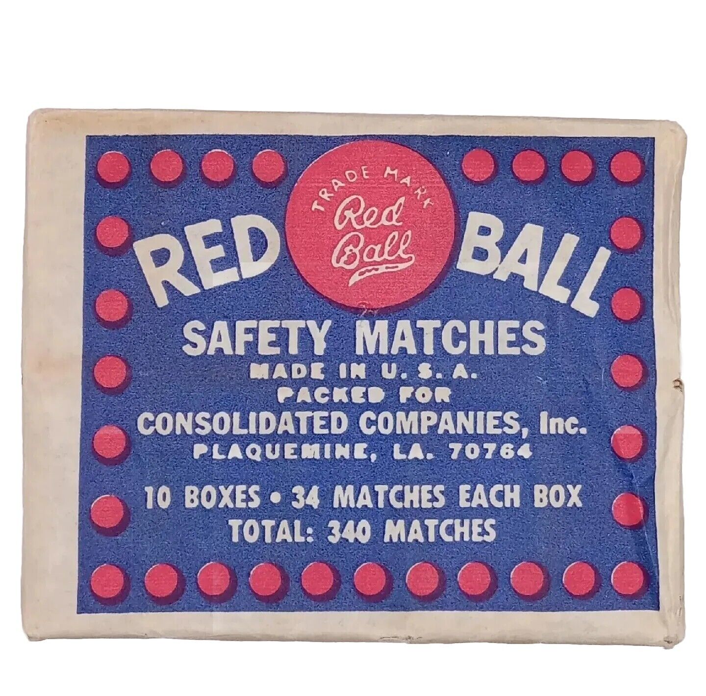 New 10 Pack Vintage RED BALL -real Wood Box -34 In Each Pack-340 Matches Total