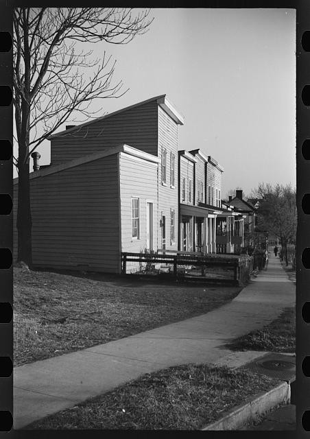 Photo:1930s Row Houses Residential Street Sidewalk Houses
