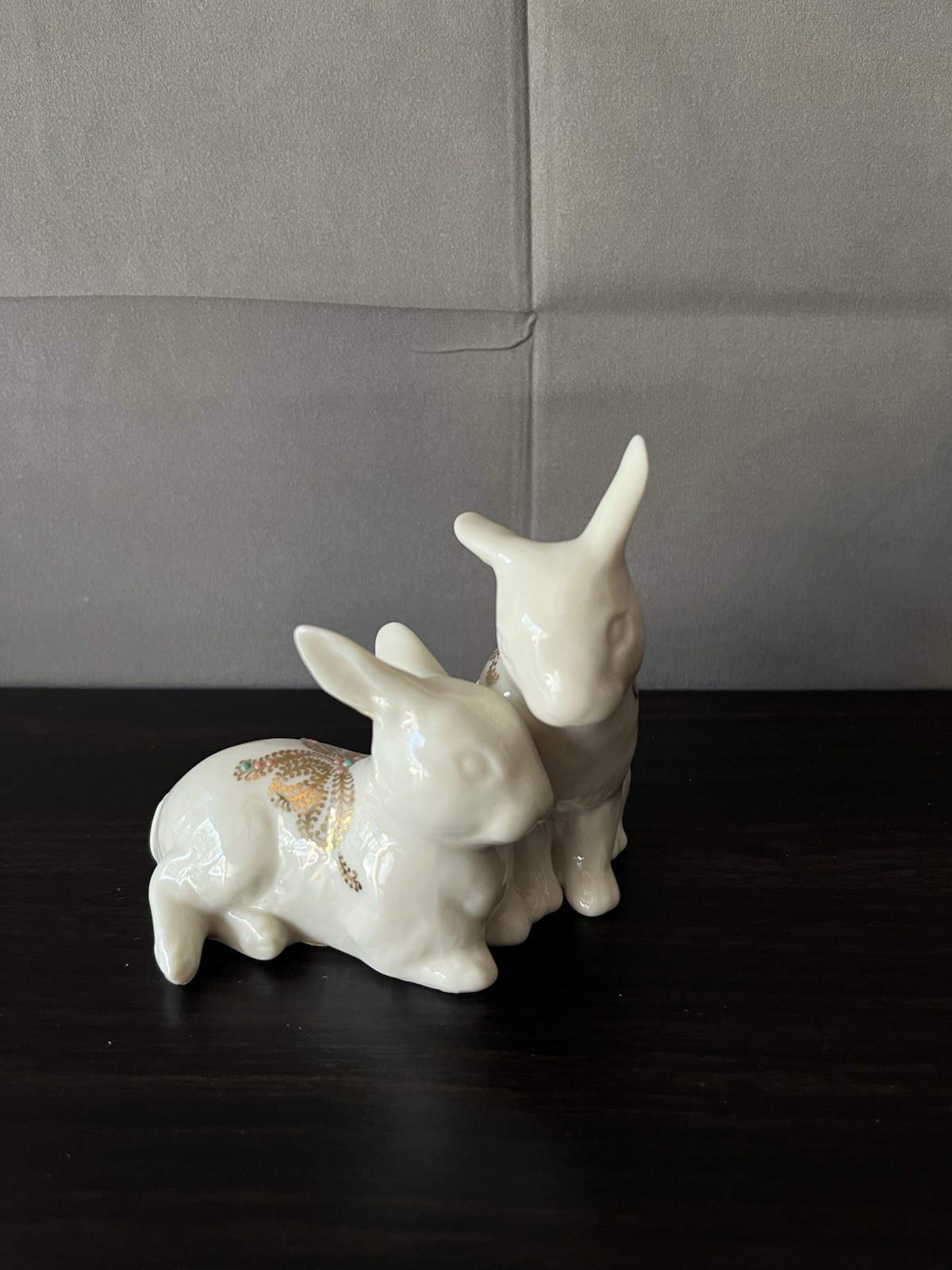 Lenox China Jewels Bunnies Rabbit Figurine 1995 Gold Enamel Retired Made USA