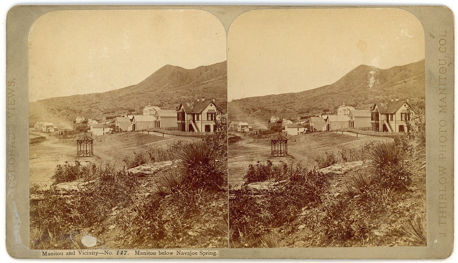 COLORADO STEREOVIEW - Manitou below Navajo Spring - James Thurlow 1880s