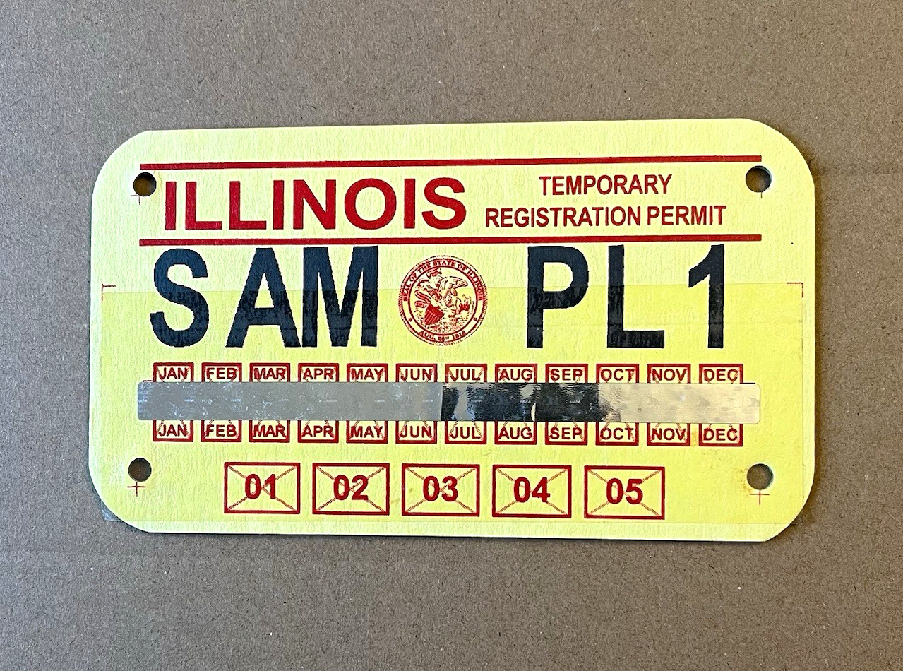 Rare 2001-2005 Illinois Sample Temp Reg Motorcycle Permit License Plate SAM PL1 Rare 2001-2005 Illinois Sample Temp Reg Motorcycle Permit License Plate SAM PL1