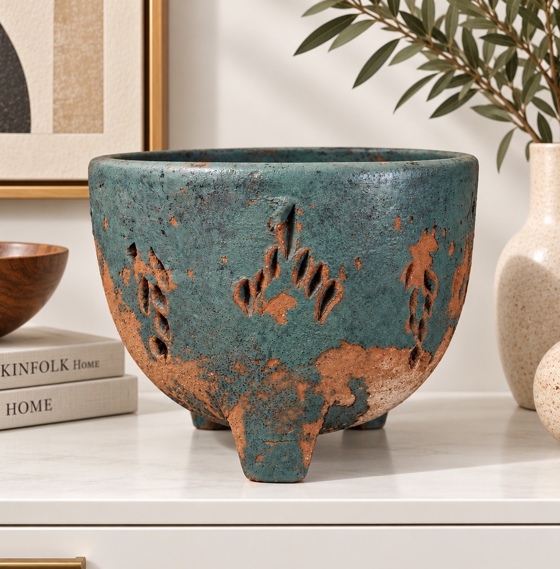 Vintage Rustic Textured Handcrafted Terracotta Teal Blue Pot Planter Art Pottery Vintage Rustic Textured Handcrafted Terracotta Teal Blue Pot Planter Art Pottery