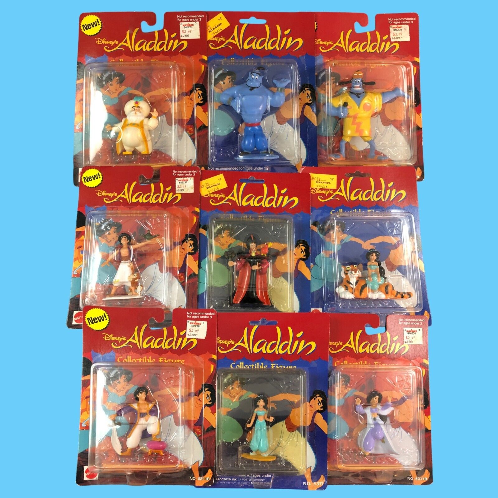 Disney Aladdin Vintage PVC Figure Lot Mattel 1993 Genie Jafar Sultan Jasmine