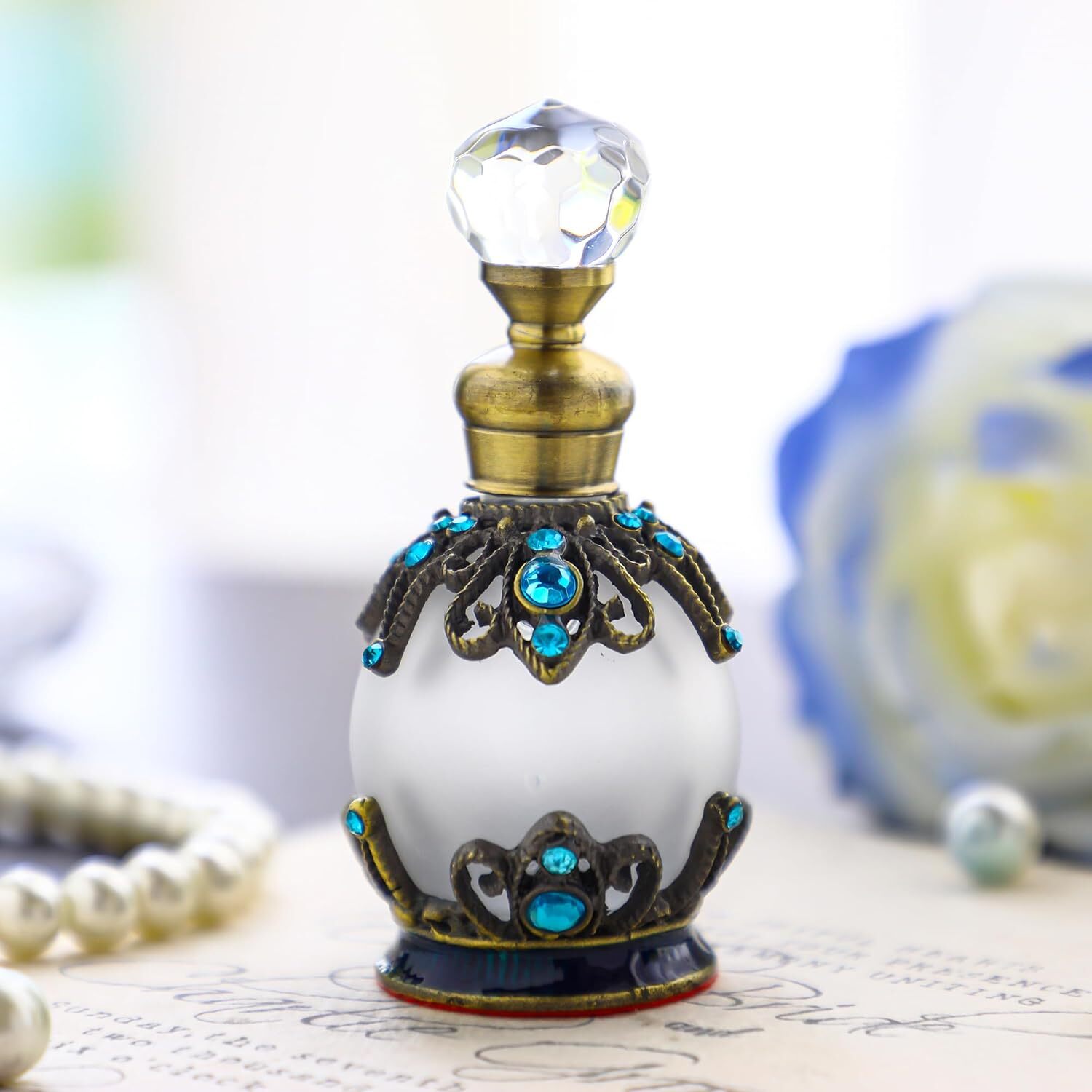 YU FENG Decorative Crystal Perfume Bottle Empty Refillable Rhinestones blue YU FENG Decorative Crystal Perfume Bottle Empty Refillable Rhinestones blue