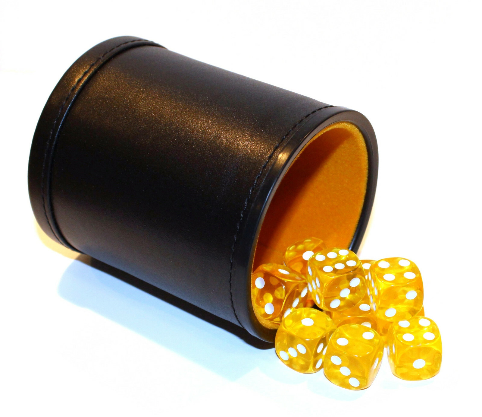 Bicast Leather Dice Cup Felt Lining & 12 Rounded Corner Game Dice - Yellow Bicast Leather Dice Cup Felt Lining & 12 Rounded Corner Game Dice - Yellow