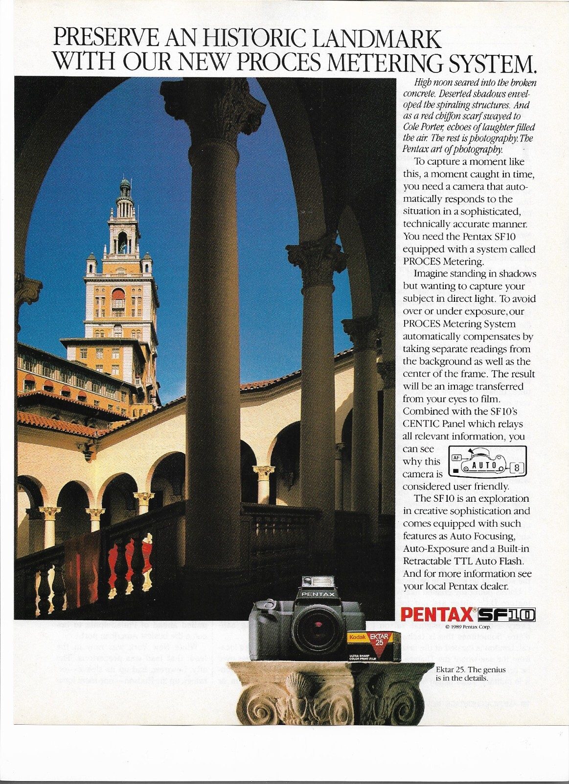 PENTAX SF10 Camera Kodak Ektar 25 Film Photographic Photos Meter 1990 Print Ad PENTAX SF10 Camera Kodak Ektar 25 Film Photographic Photos Meter 1990 Print Ad
