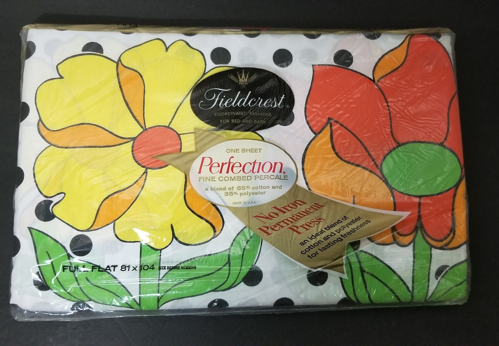 Vintage Fieldcrest Percale Full Flat Sheet POPPY DOT Orange Yellow Floral & Dots Vintage Fieldcrest Percale Full Flat Sheet POPPY DOT Orange Yellow Floral & Dots