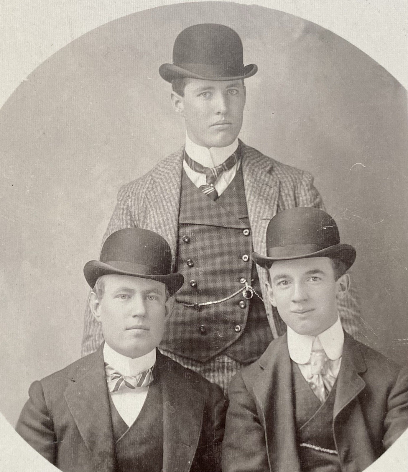 Handsome Young Men in Bowler Hats & Stylish Suits Antique Vintage Photo