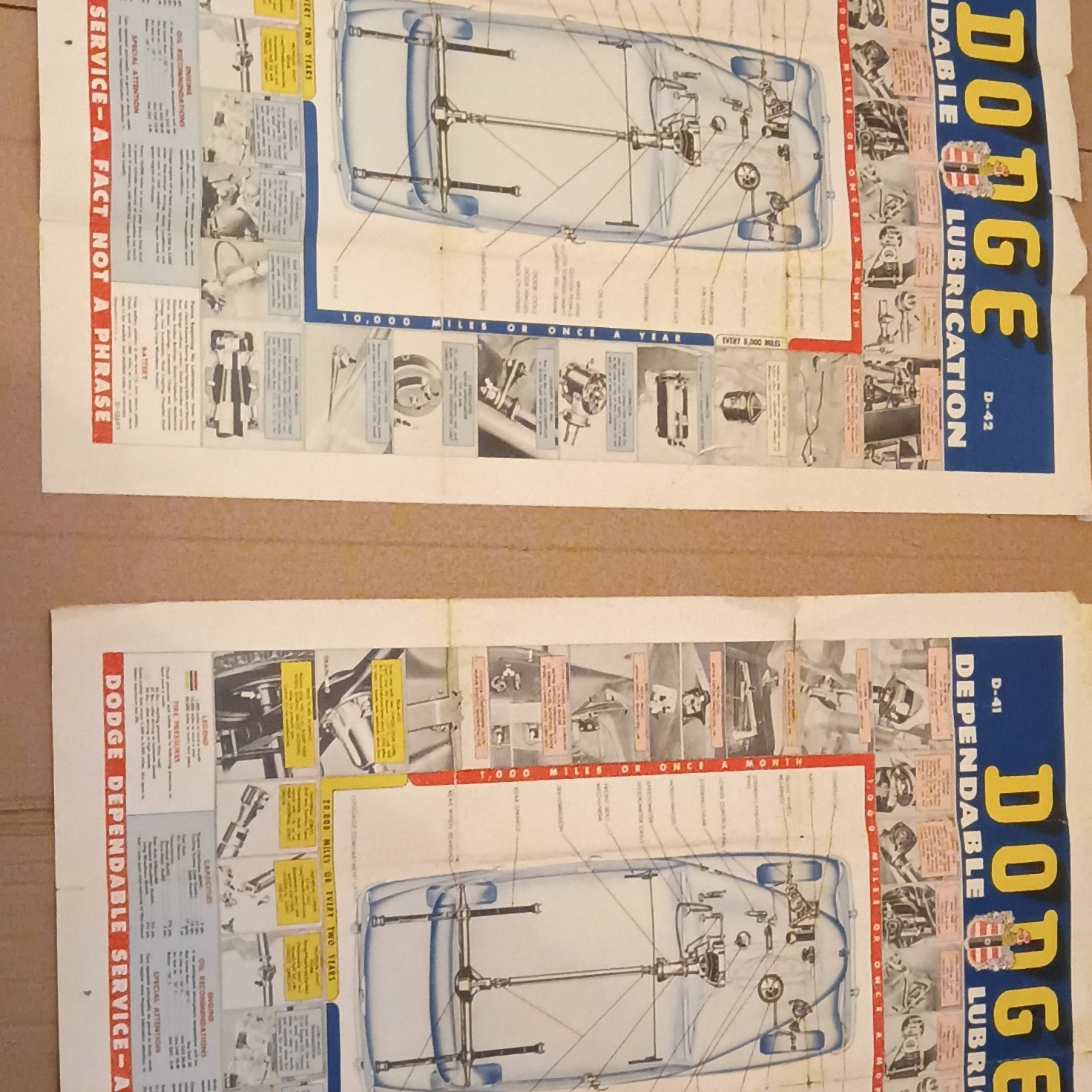 2 X Vintage 1950's Authentic Dodge D41/D42 Service Dept. Exclusive Posters. 2 X Vintage 1950's Authentic Dodge D41/D42 Service Dept. Exclusive Posters.