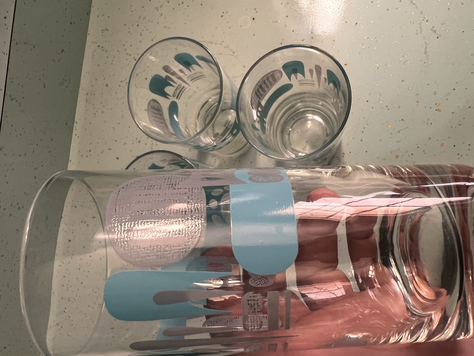 4 Vintage MCM Royal China Atomic Blue Heaven Drinking Glasses 4 Vintage MCM Royal China Atomic Blue Heaven Drinking Glasses