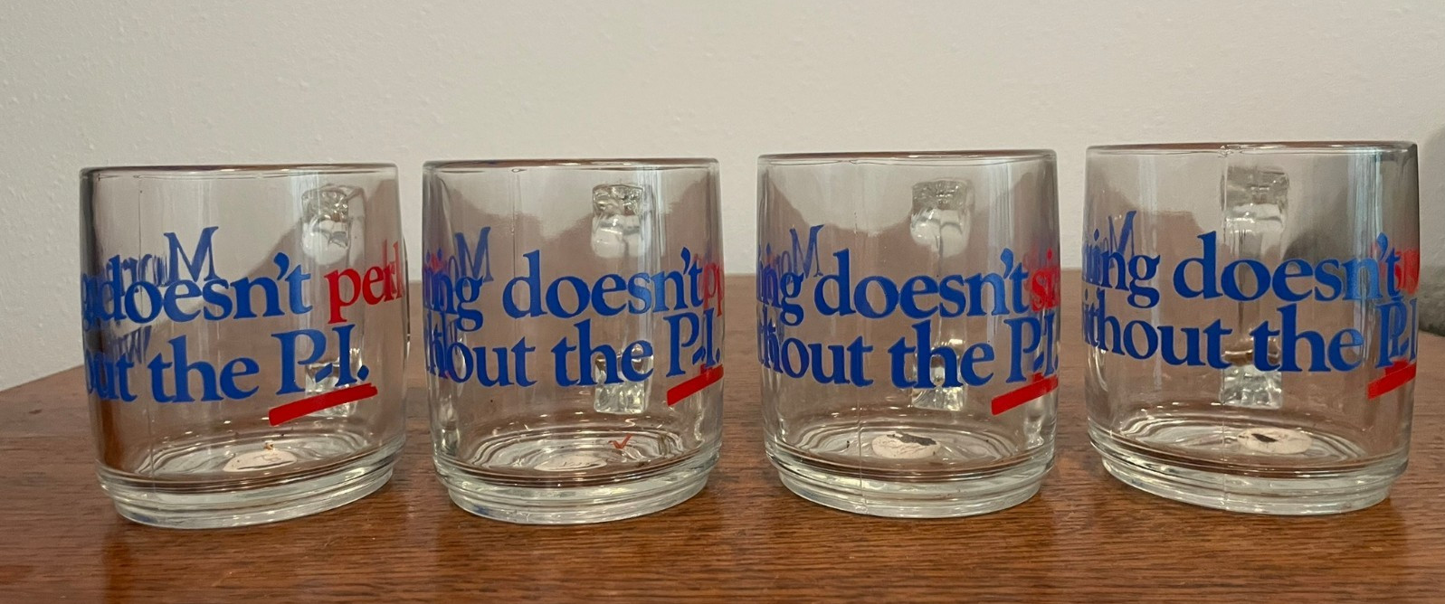 Set of 4 Seattle Post-Intelligencer Glass Mugs Promo Perk Snap Pop Sizzle