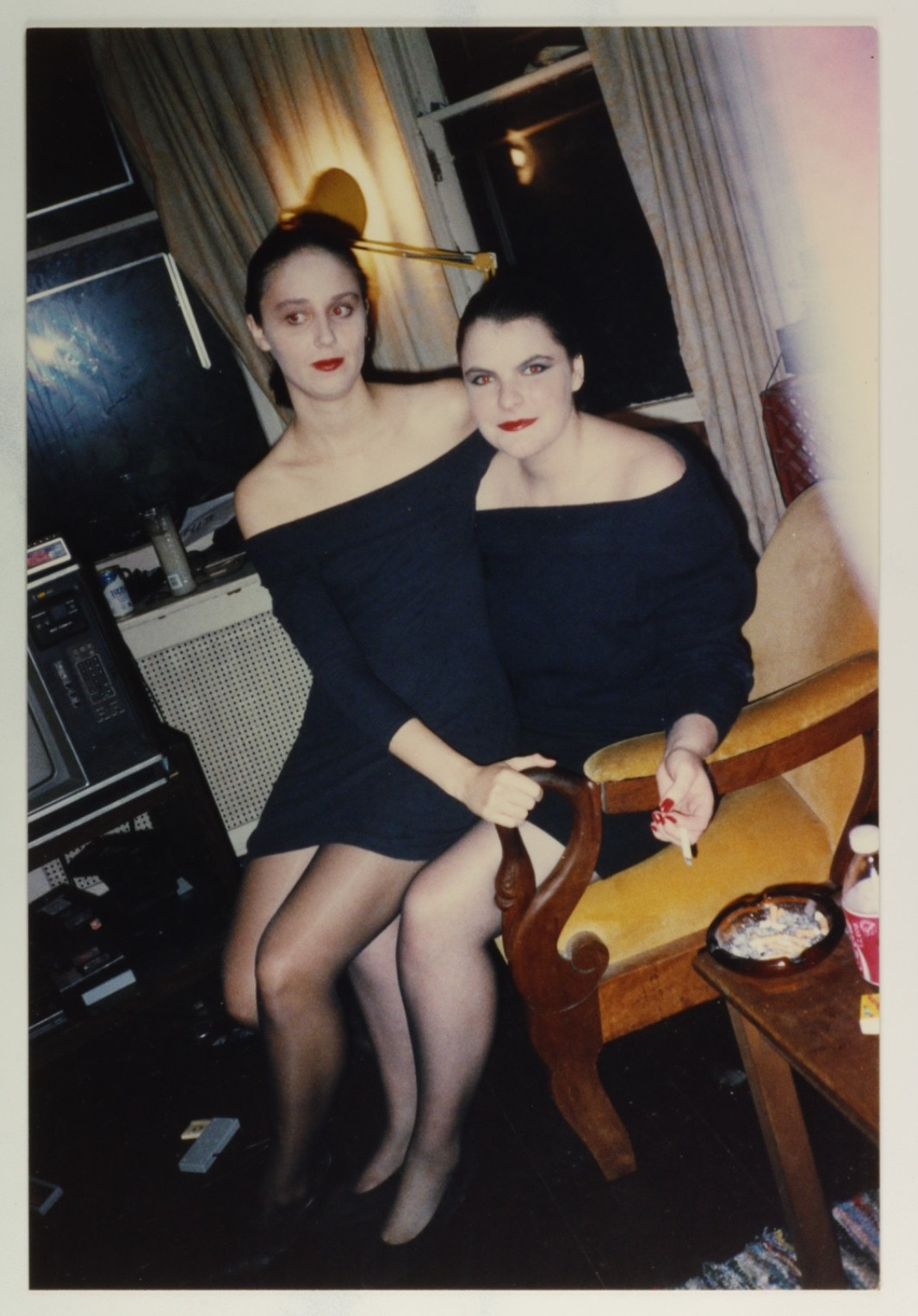 FOUND PHOTO - Two Young woman in matching Robert Palmer video girl costumes 1991 FOUND PHOTO - Two Young woman in matching Robert Palmer video girl costumes 1991