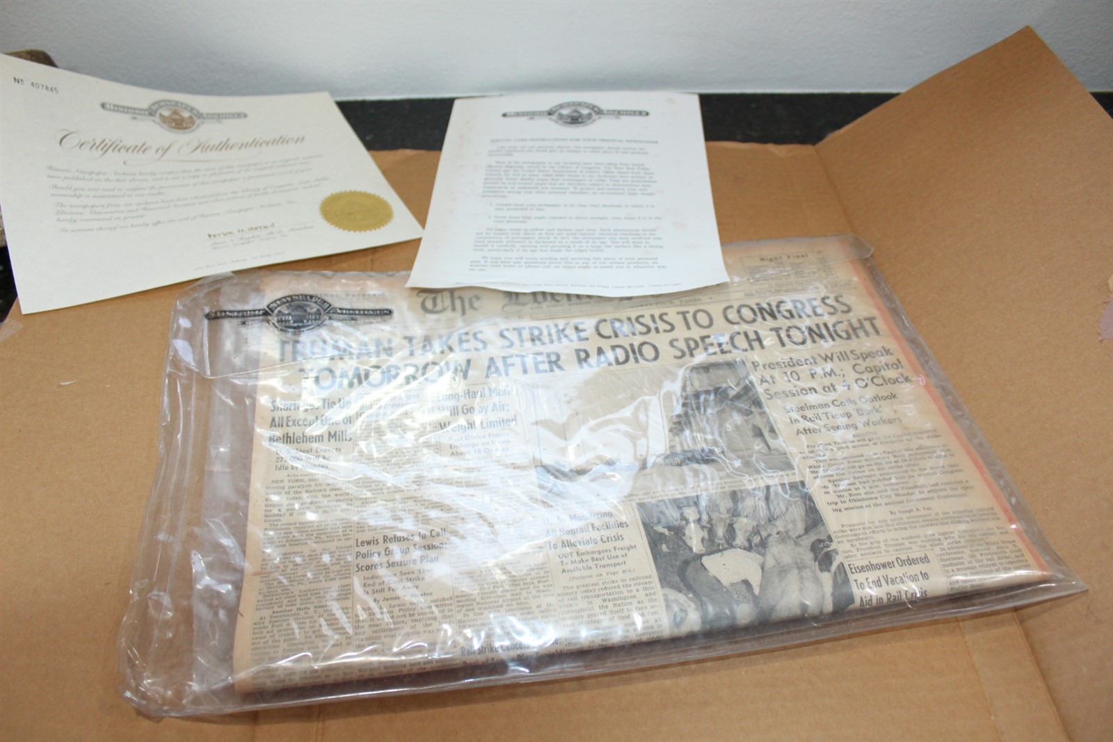 Vintage Historic Newspaper Archives w/ Certificate The Evening Star May 24,1946 Vintage Historic Newspaper Archives w/ Certificate The Evening Star May 24,1946