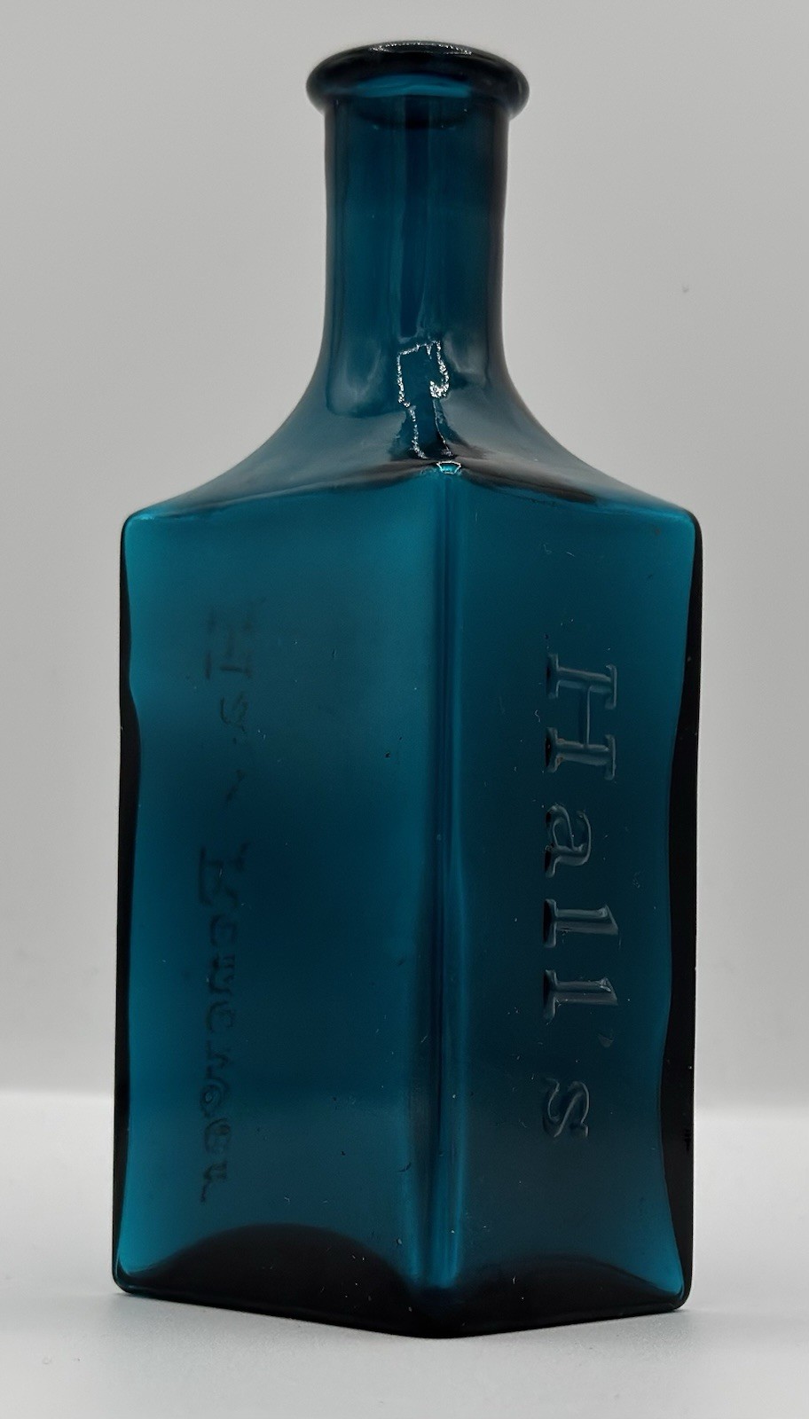 Antique Hall's Vegetable Sicilian Hair Renewer Bottle Deep Teal 1878-1885 Crisp