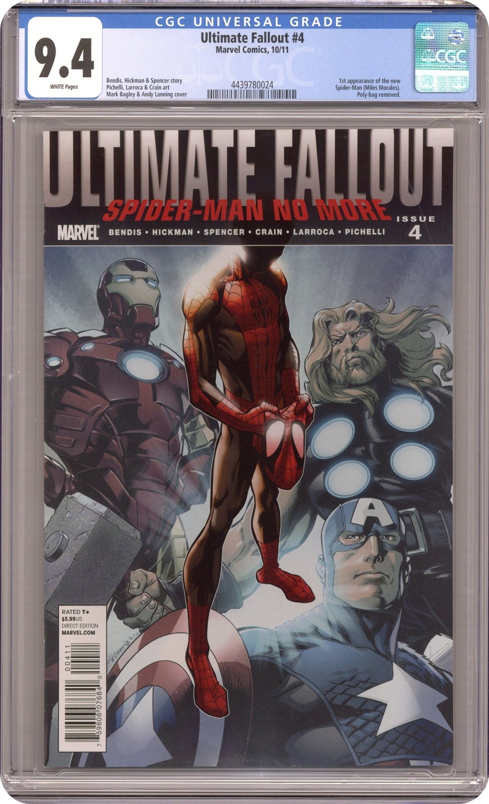 Ultimate Fallout #4A.D Bagley Variant CGC 9.4 2011 4439780024 1st Miles Morales