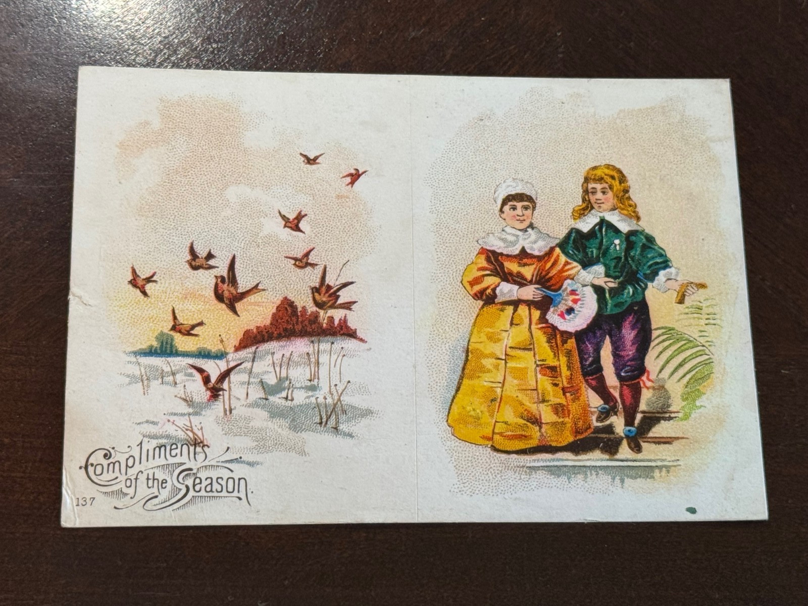 D-073 1889 Victorian Trade Card Calendar Rogers Cough & Lozenges-Man & Lady D-073 1889 Victorian Trade Card Calendar Rogers Cough & Lozenges-Man & Lady